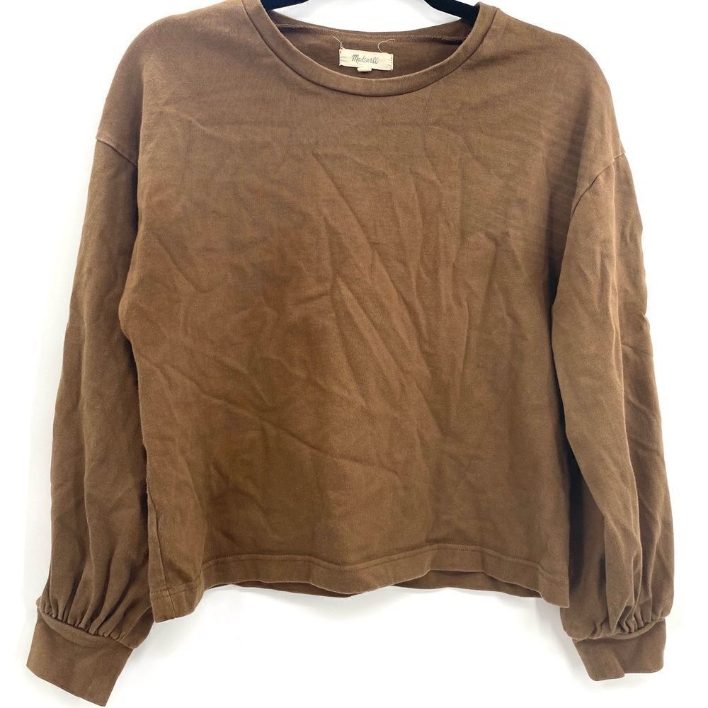Madewell Pleat sleeve pullover sweater‎ Army Green/Brown Sweatshirt Small